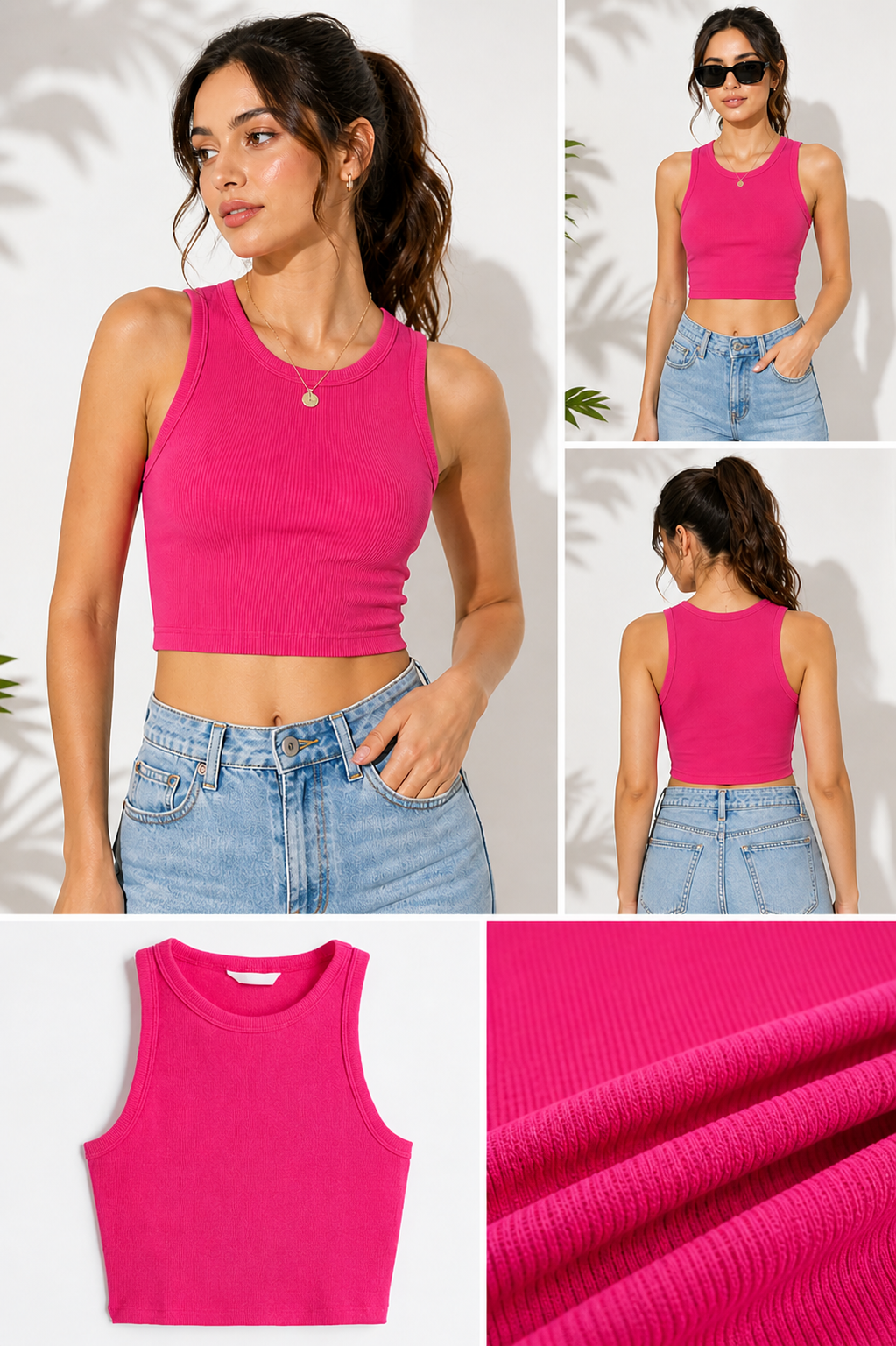 Women Solid Ribbed Crop Tank Top | Round Neck Sleeveless Cotton Blend Casual Wear