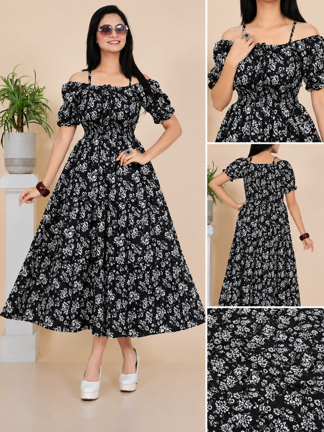 Women Floral Printed Fit & Flare Maxi Dress | Square Neck Casual Party Wear Dress