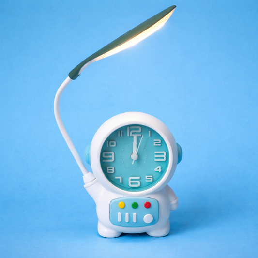 Astronaut Table Lamp with Clock for Kids Study Desk & Bedroom