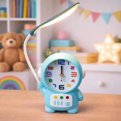 Astronaut Table Lamp with Clock for Kids Study Desk & Bedroom
