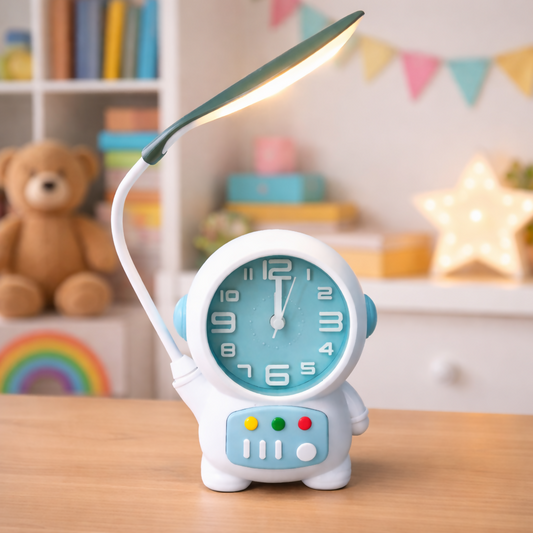 Astronaut Table Lamp with Clock for Kids Study Desk & Bedroom