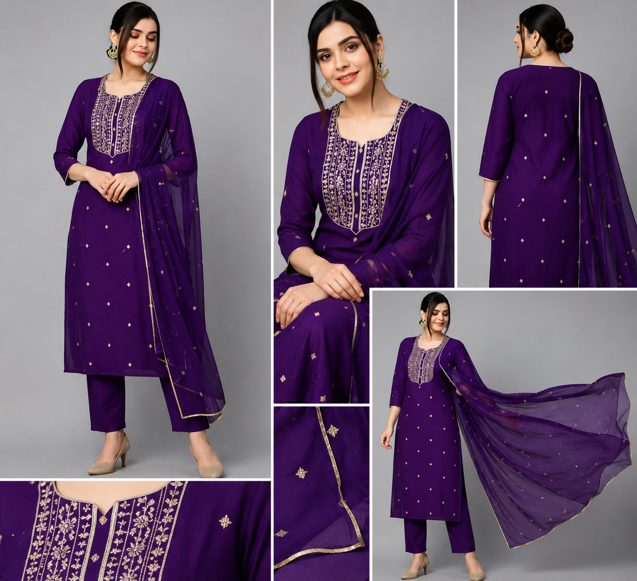 Women Purple Embroidered Kurta Set with Dupatta | Cotton Blend Ethnic Party Wear Suit