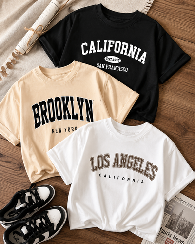 Women 3 Pcs Oversized Graphic T-Shirt Combo | Casual American Style Cotton Tops Set