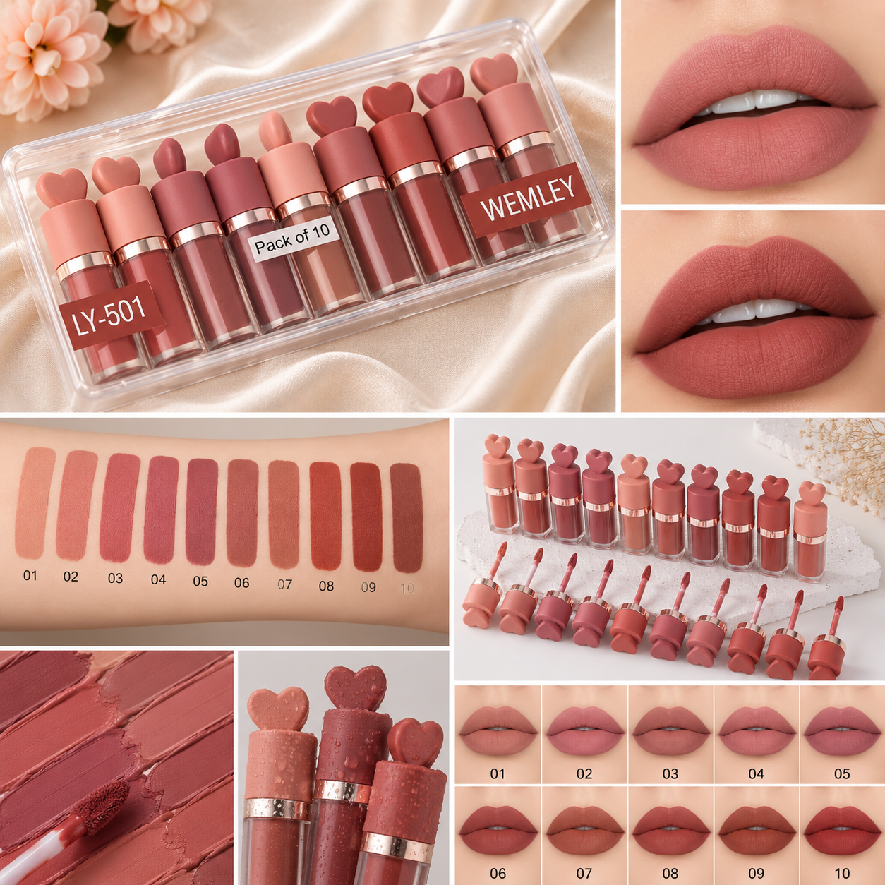 Nude Matte Liquid Lipstick Set | Pack of 10 Long Lasting Velvet Lip Colors