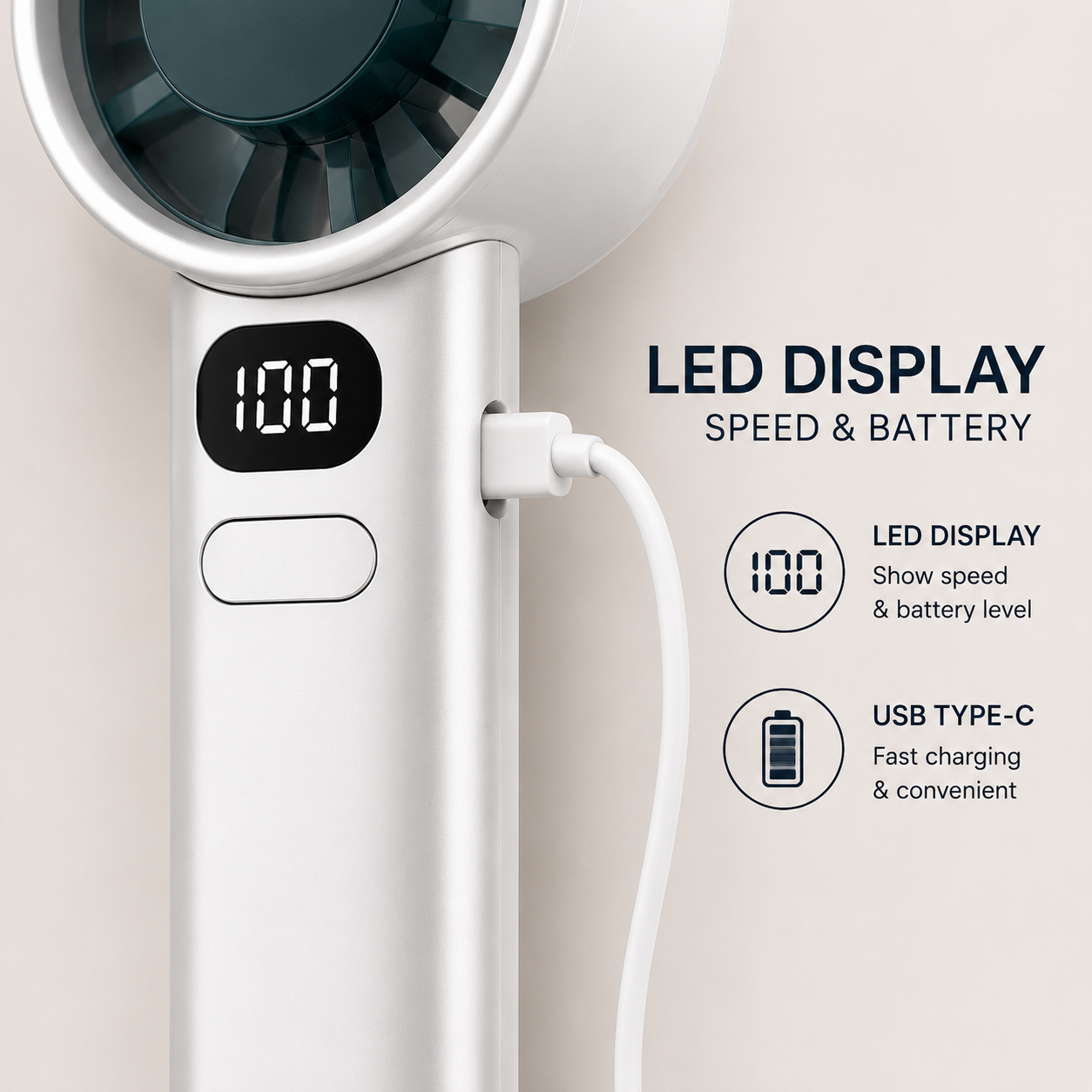Portable Mini Fan with LED Display | Rechargeable Handheld Cooling Fan for Travel, Office & Outdoor Use
