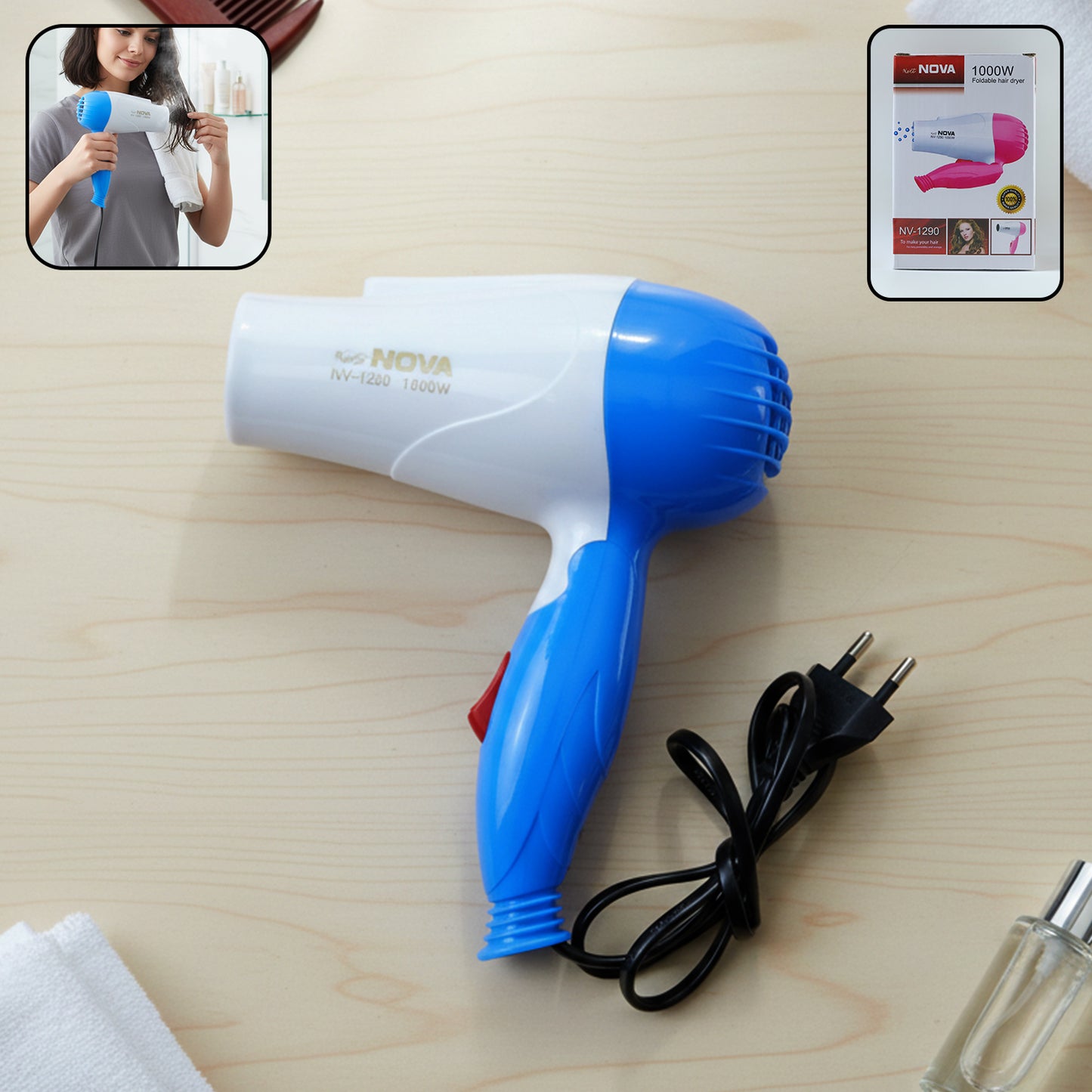Foldable Hair Dryer With Dual Speed Setting (1 Pc 1000w)